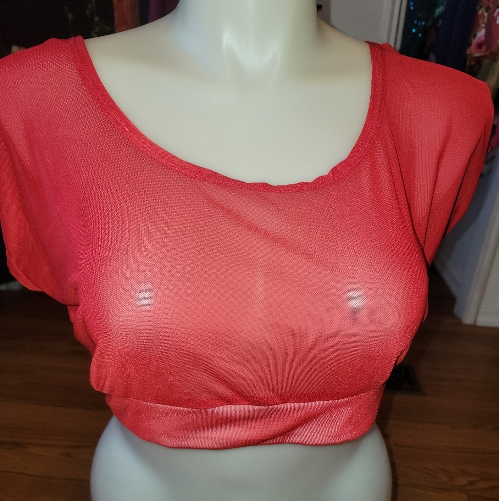 NEW NWOT Red Sheer Crop Top Halftee Sz 2x/3x